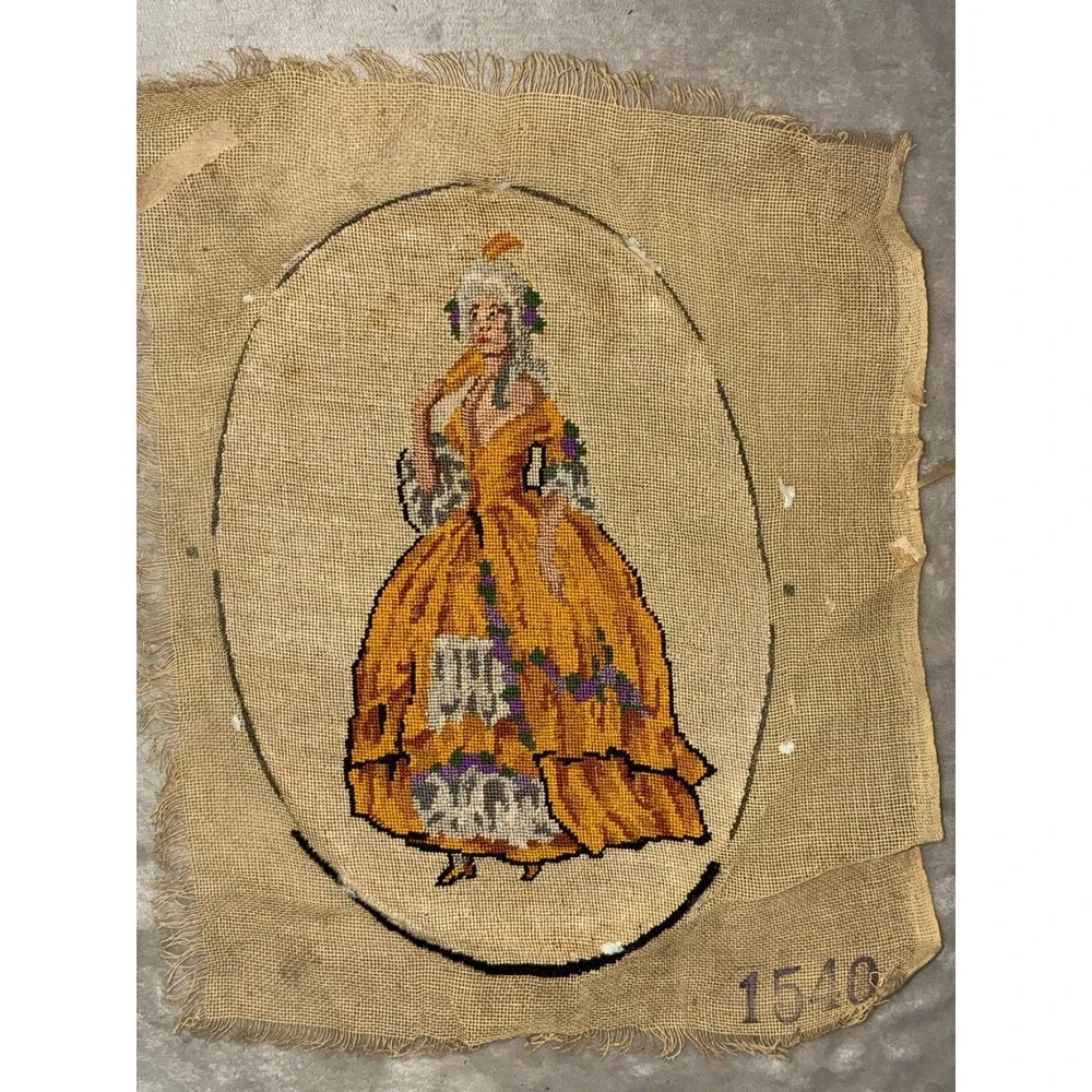 Vintage Needlepoint Tapestry Finished Victorian Lady‎ 10x6.75